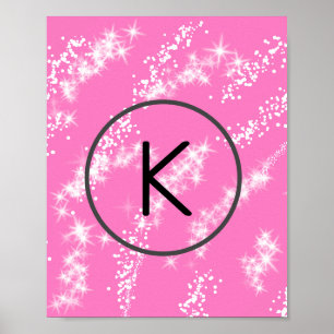 einfaches minimales weißes Monogramm rosa Glitter- Poster