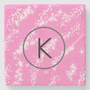 einfaches minimales weißes Monogramm rosa Glitter- Steinuntersetzer