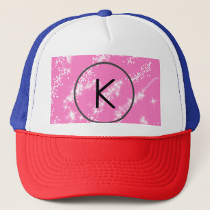 einfaches minimales weißes Monogramm rosa Glitter- Truckerkappe