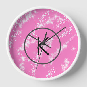 einfaches minimales weißes Monogramm rosa Glitter- Uhr
