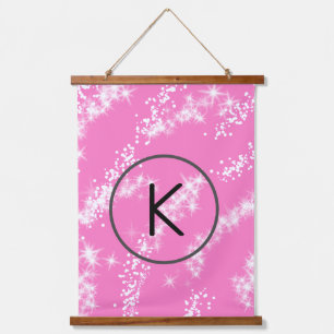 einfaches minimales weißes Monogramm rosa Glitter- Wandteppich Mit Holzrahmen