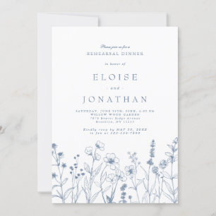 Einfaches Minimalistisch Blue Wildblume Probe Dinn Einladung