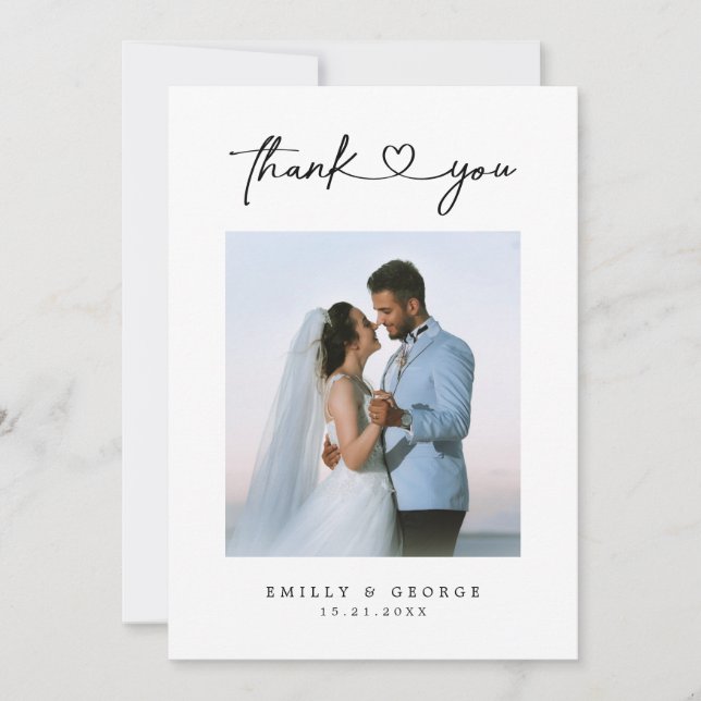 Einfaches Minimalistisch-Chic-Foto für Hochzeiten Dankeskarte (Vorderseite)