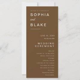 Einfaches Minimalistisch Dark Brown Hochzeitsprogr