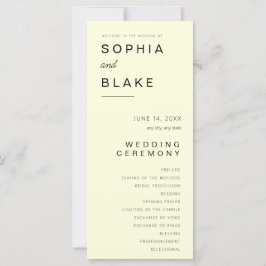 Einfaches Minimalistisch-hellgelbes Hochzeitsprogr
