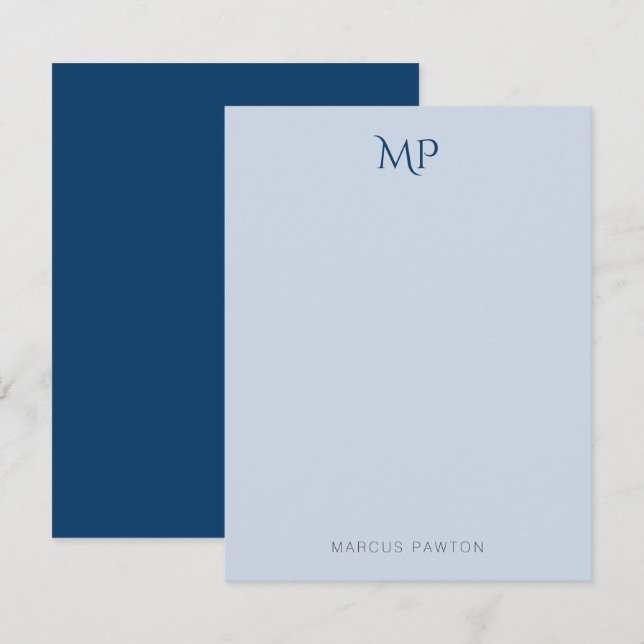 Einfaches Minimalistisches Blau Personalisiert Mitteilungskarte (Vorne/Hinten)