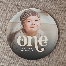 Einfaches Minimalistisches Boho 1. Geburtstag Foto Pappteller