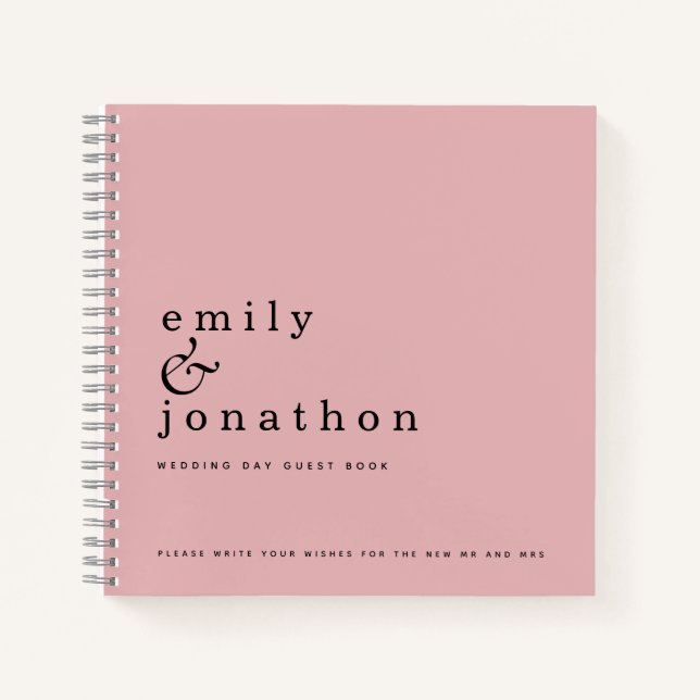 Einfaches Minimalistisches Dusty Pink Wedding Gäst Notizbuch (Vorderseite)