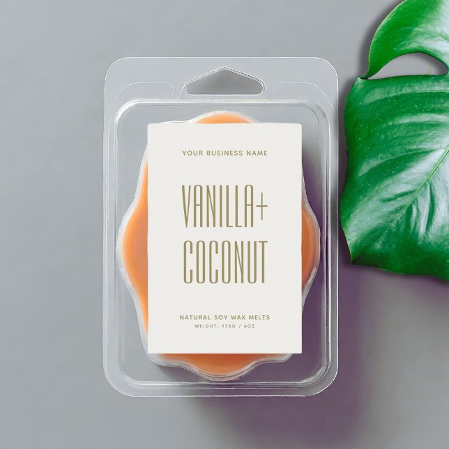 Einfaches minimalistisches Elfenbeinsojawachs meld Lebensmitteletikett (Von Creator hochgeladen)