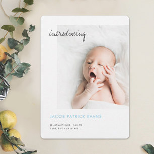 Einfaches Minimalistisches Foto Baby Blue Boy Birt Ankündigung
