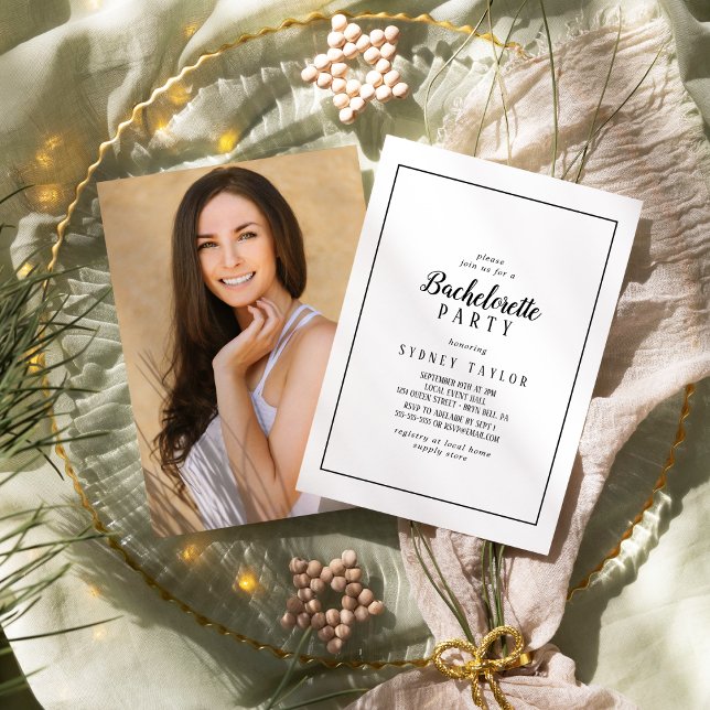 Einfaches Minimalistisches Foto Frame Junggeselinn Einladung (Von Creator hochgeladen)