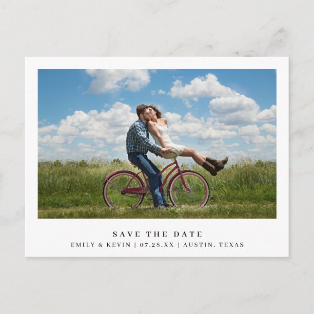 Einfaches Minimalistisches Foto Hochzeit speichern Einladungspostkarte (Vorderseite)
