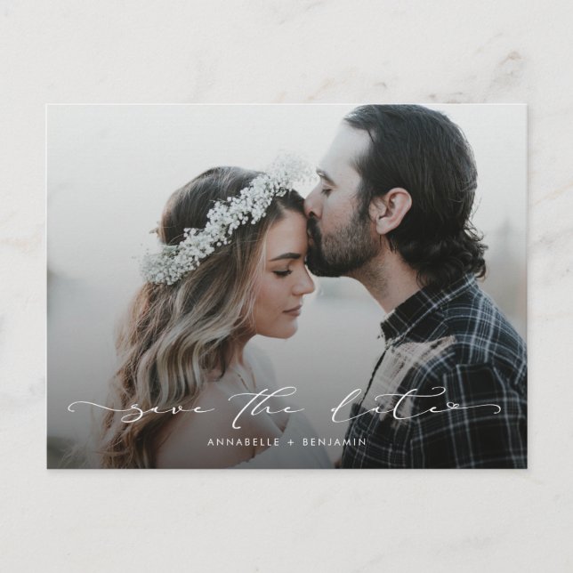 Einfaches Minimalistisches Foto Hochzeit speichert Postkarte (Vorderseite)