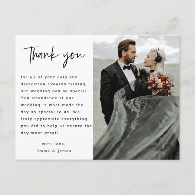 Einfaches Minimalistisches Foto Hochzeit Vielen Da Postkarte (Vorderseite)