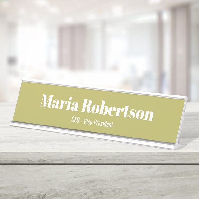 Einfaches Minimalistisches Gold Schreibtischnamensplakette (Gold and white minimalist name plate.)