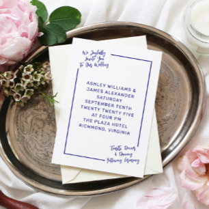 Einfaches Minimalistisches Hochzeitblau Einladung