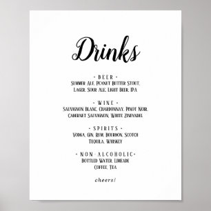 Einfaches minimalistisches Hochzeitsgetränke-Menü- Poster