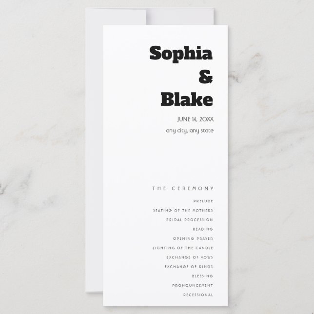 Einfaches Minimalistisches Hochzeitsprogramm (Vorderseite)