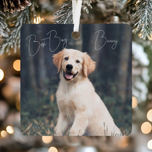 Einfaches minimalistisches Hunde-Foto-Weihnachten Ornament Aus Metall