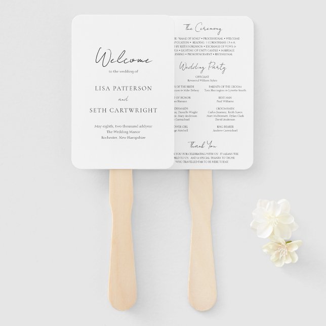 Einfaches Minimalistisches klassisches Hochzeitspr Fächer (Vorne und Hinten)