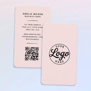 Einfaches minimalistisches Logo QR-Code Blush Pink Visitenkarte