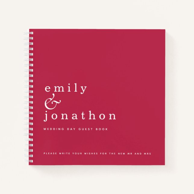 Einfaches Minimalistisches Magenta Wedding Gästebu Notizbuch (Vorderseite)