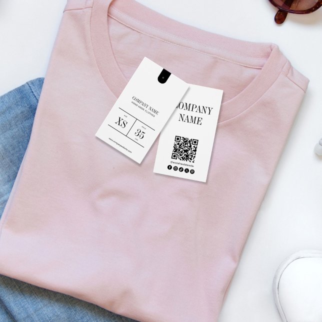 Einfaches minimalistisches QR-Code-Kleidung-Preiss (Business Logo Clothing Label Price Hang Tag, black and white)