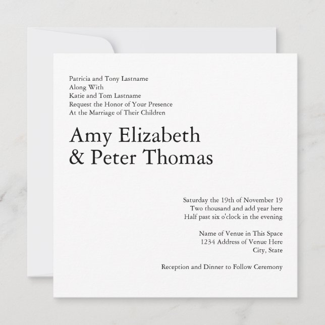 Einfaches, Minimalistisches QR-Code Serif Hochzeit Einladung (Vorderseite)