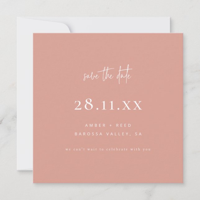 Einfaches Minimalistisches Quadrat Rosa Save The Date (Vorderseite)