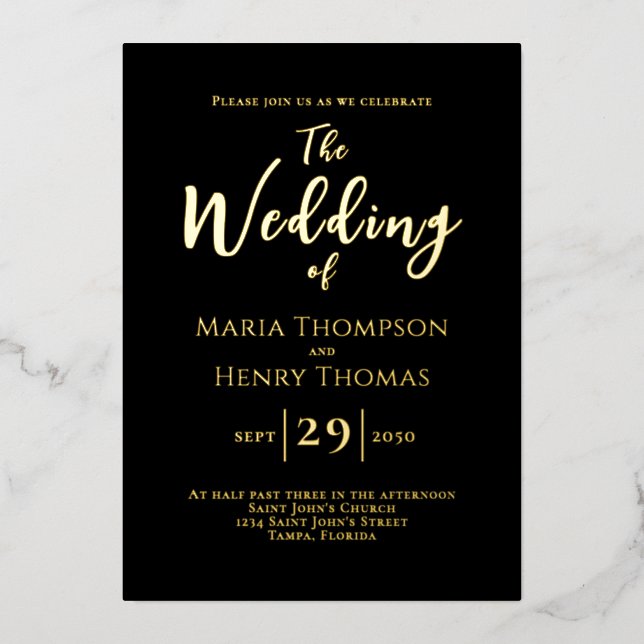 Einfaches Minimalistisches Schwarz-Script-Modell Folieneinladung (Vorderseite)