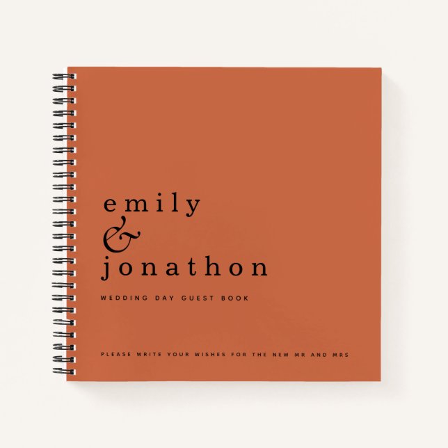 Einfaches Minimalistisches Terracotta Wedding Gues Notizbuch (Vorderseite)