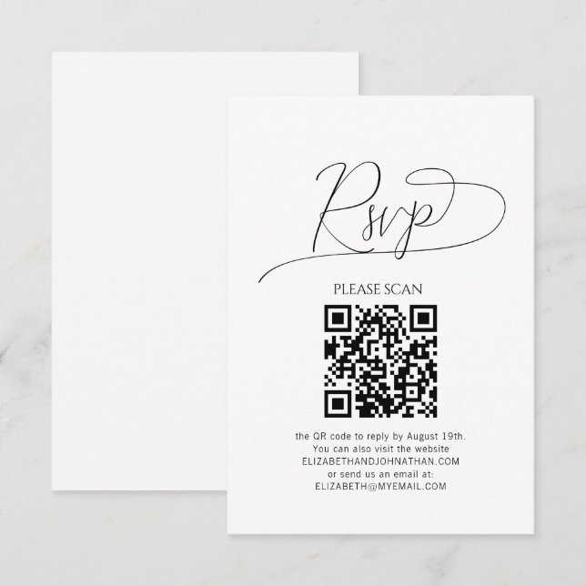 Einfaches Minimum an Skript QR Code Hochzeit RSVP Karte (Vorne/Hinten)