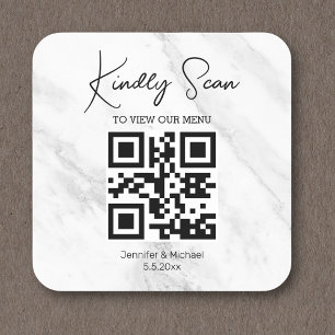 einfaches Minimum qr Code Hochzeitsmenü Marmor Quadratischer Aufkleber