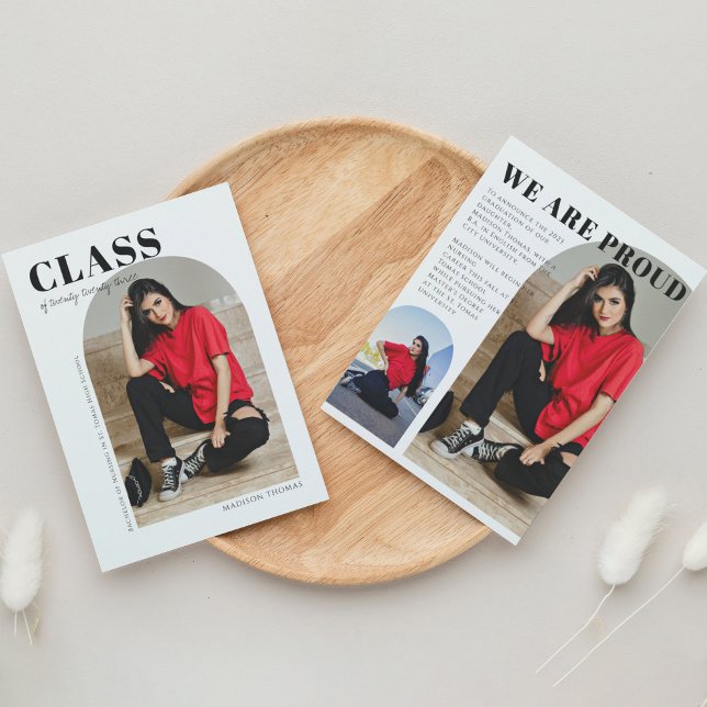 Einfaches Modern Arch Zwei Foto Abschluss Ankündigung (Von Creator hochgeladen)