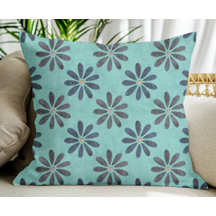 Einfaches Modern Blue Gray Blume Muster Aquamarin Kissen