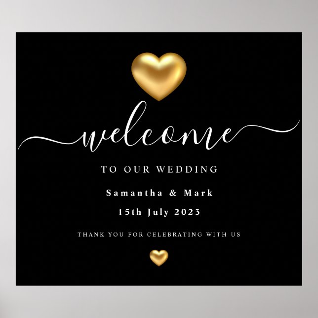 Einfaches Modern Gold Heart Wedding Poster (Vorne)