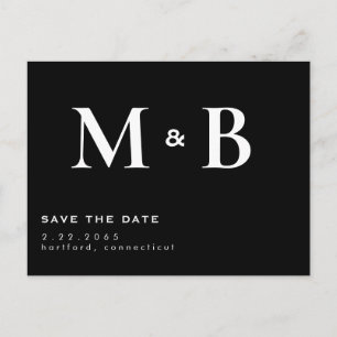 Einfaches modernes B/W-Monogramm Save-the-Date Postkarte