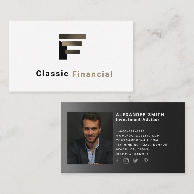 Einfaches modernes Black Financial Beruflich Foto Visitenkarte (Vorne/Hinten)