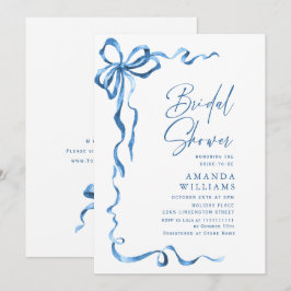Einfaches, modernes Blue Hand Drawing Bow Bridal B Einladung