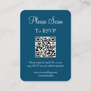 Einfaches, modernes Blue Wedding Scan QR Code Begleitkarte