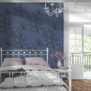 Einfaches modernes Blumenmuster dunkelblau Tapete