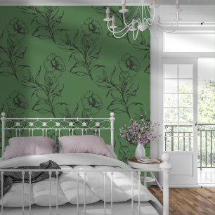 Einfaches modernes Blumenmuster Olivgrün Tapete