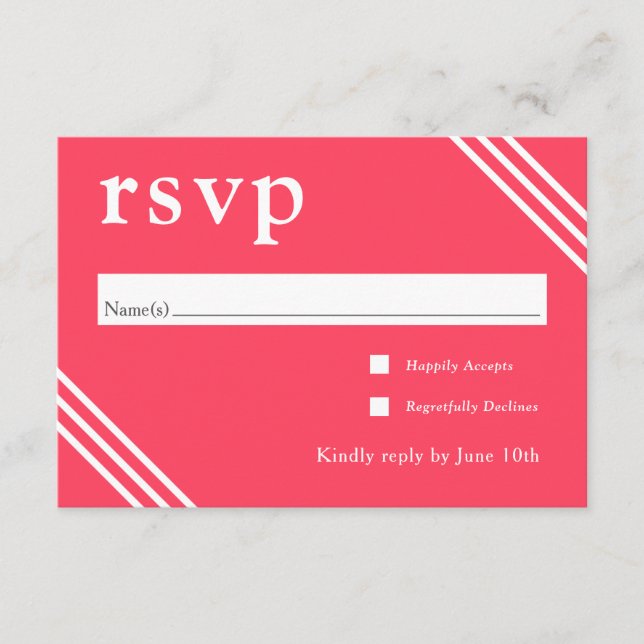 Einfaches modernes Bright Coral Wedding RSVP Begleitkarte (Vorderseite)