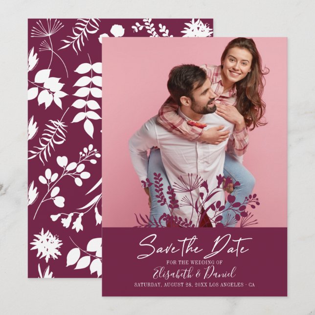 Einfaches modernes Burgund-Hochzeitsstift Save the Save The Date (Vorne/Hinten)