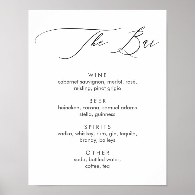 Einfaches, modernes Calligrafy Bar Menu-Zeichen Poster (Vorne)