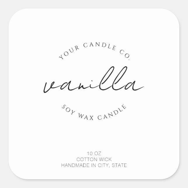 Einfaches, modernes Candle Label Quadratischer Aufkleber (Vorderseite)