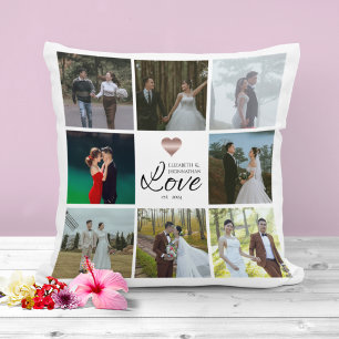Einfaches modernes chic Foto-Kollagen-Gitter Liebe Kissen