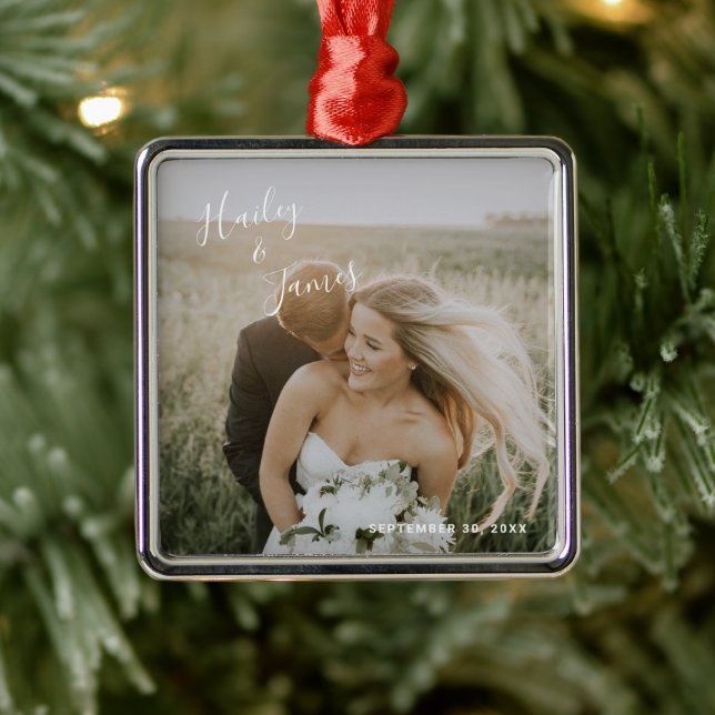 Einfaches modernes elegantes Foto neu Ornament Aus Metall (Baum)