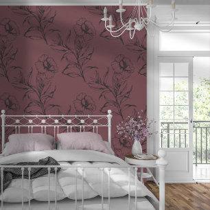 Einfaches modernes florales Muster Rot Tapete