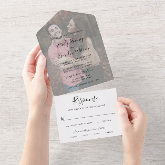 Einfaches modernes Foto Elegante Hochzeit All In One Einladung (Abreißen)